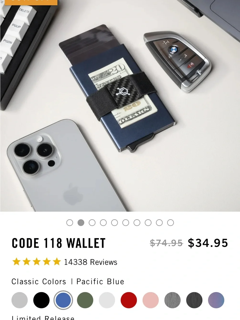 Pacific Blue CODE 118 Minimalist Wallet RFID Card w elastic strap